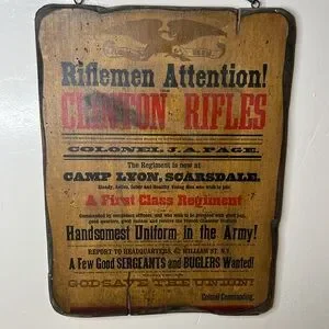 Clinton Rifles Antique Sign Wall Decor | The Clinton Rifles Poster Advertising Wooden Civil War ...